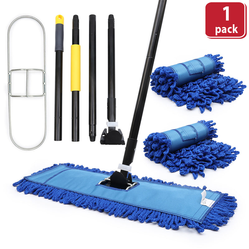 Bison Life  Commercial Dust Mop – 18 in Microfiber Loop-End Mop Head with Extendable 61 in Handle