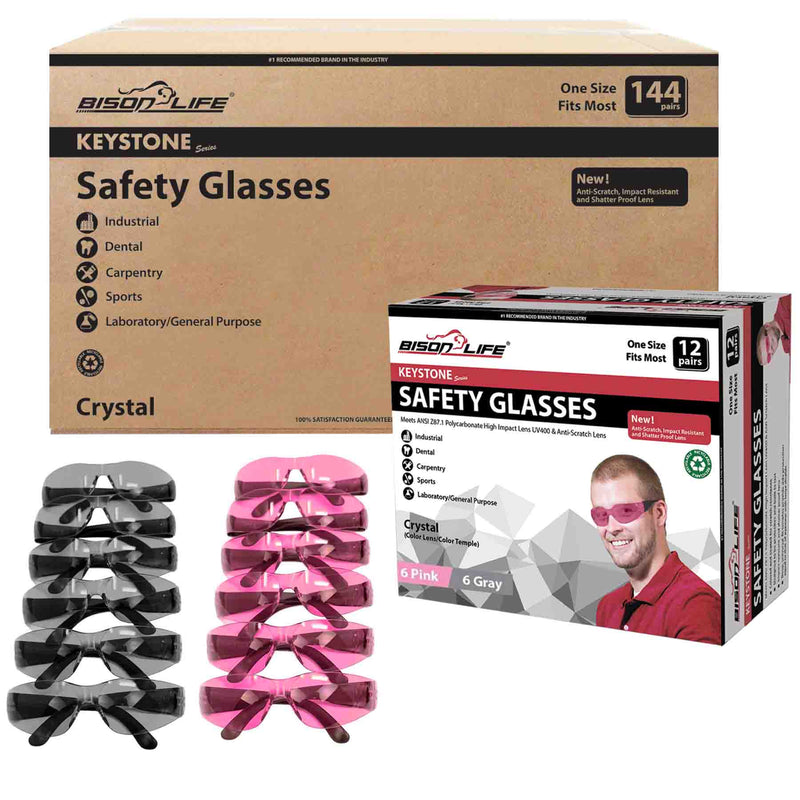 Keystone Color Lens Black Temple Safety Glasses, High Impact Lens