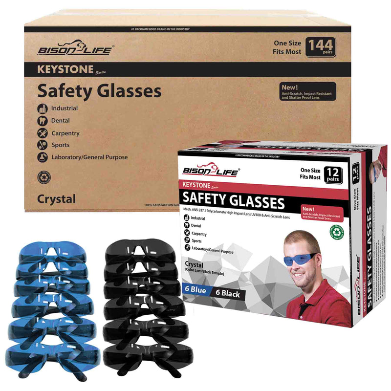 Keystone Color Lens Black Temple Safety Glasses, High Impact Lens