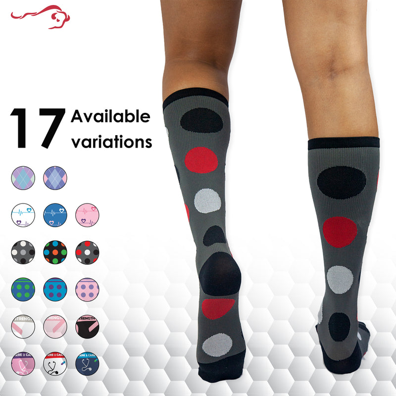 Bison Life Polkadot Compression Knee High Graduated Support Socks for Men/Women