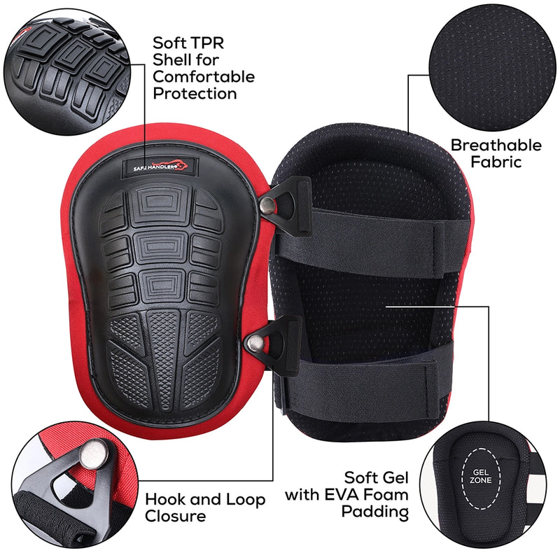 Safe Handler Professional Knee Pads with Ergonomic Gel Cushion and Foam Padding, Adjustable Hook & Loop Buckle Straps for Work, Construction, Flooring, Gardening, Carpentry, Roofing, Cleaning & More