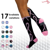 Bison Life Ribbon Compression Socks for Men & Women, Black/Pink Knee High Graduated Support