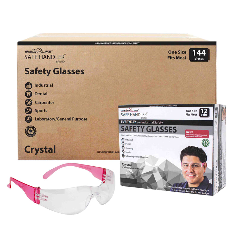 Crystal Clear Lens Color Temple Safety Glasses, Anti-scratch coating