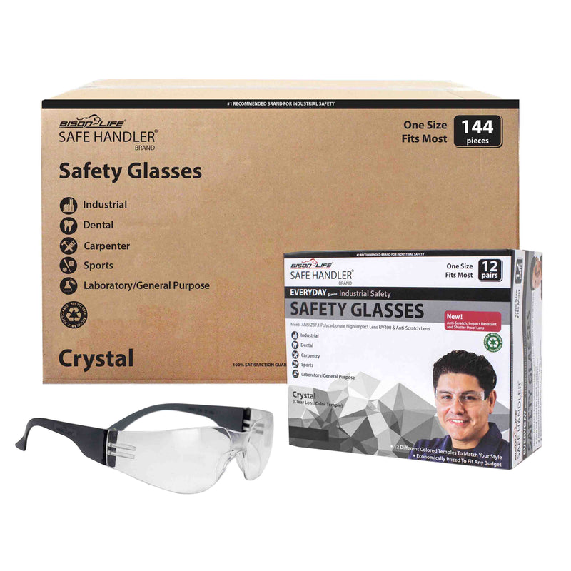 Crystal Clear Lens Color Temple Safety Glasses, Anti-scratch coating