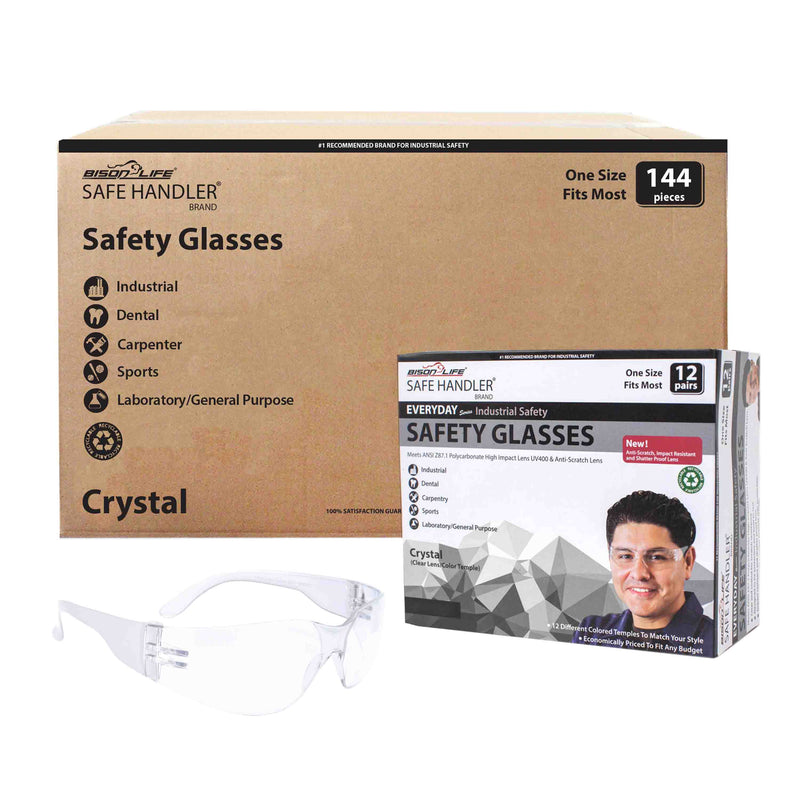 Crystal Clear Lens Color Temple Safety Glasses, Anti-scratch coating