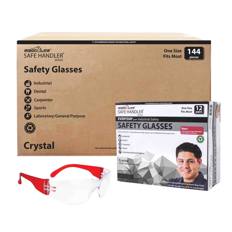 Crystal Clear Lens Color Temple Safety Glasses, Anti-scratch coating