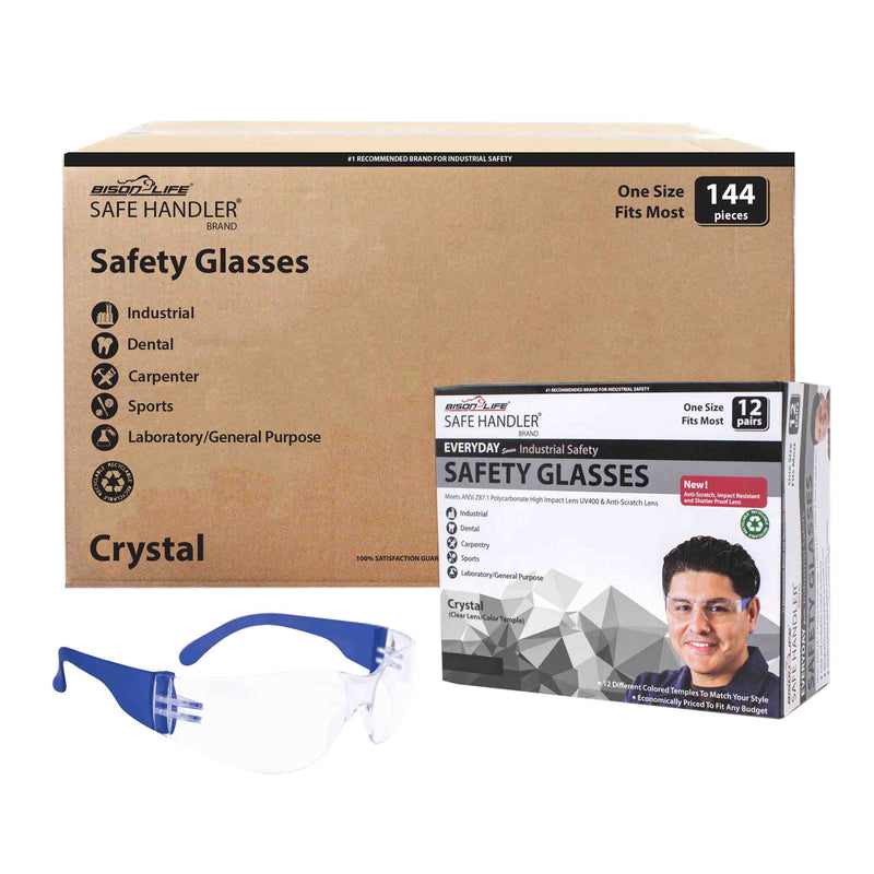 Crystal Clear Lens Color Temple Safety Glasses, Anti-scratch coating