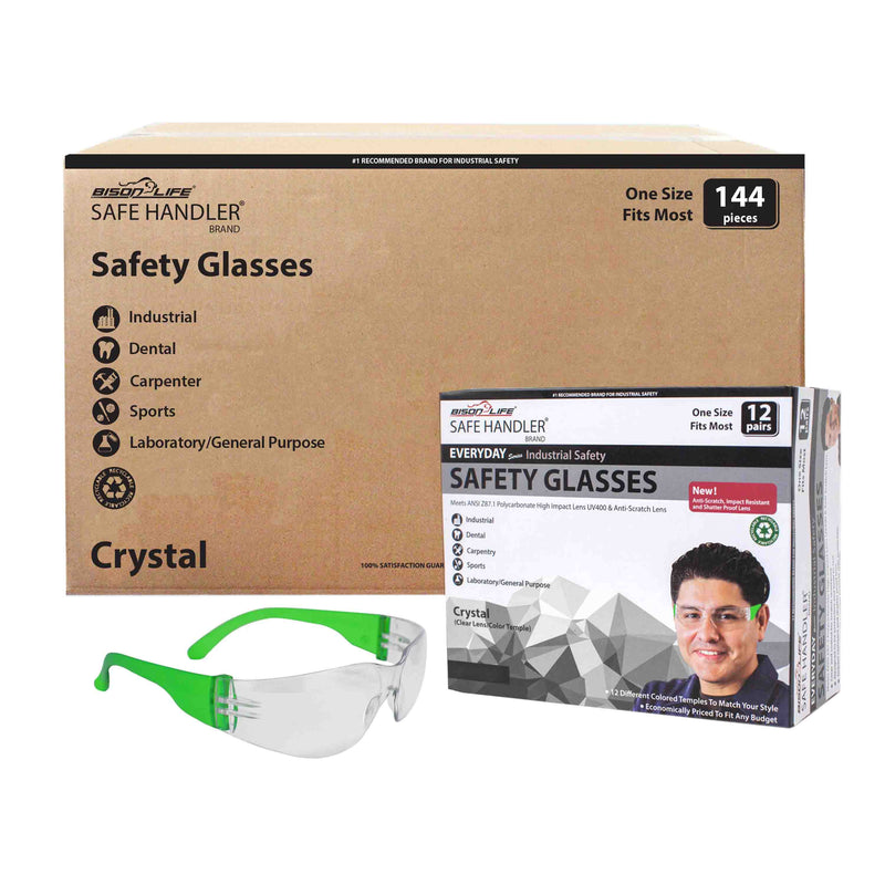 Crystal Clear Lens Color Temple Safety Glasses, Anti-scratch coating