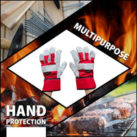 Bison Life Deluxe Single Palm Split Leather Work Gloves, Grey/Red
