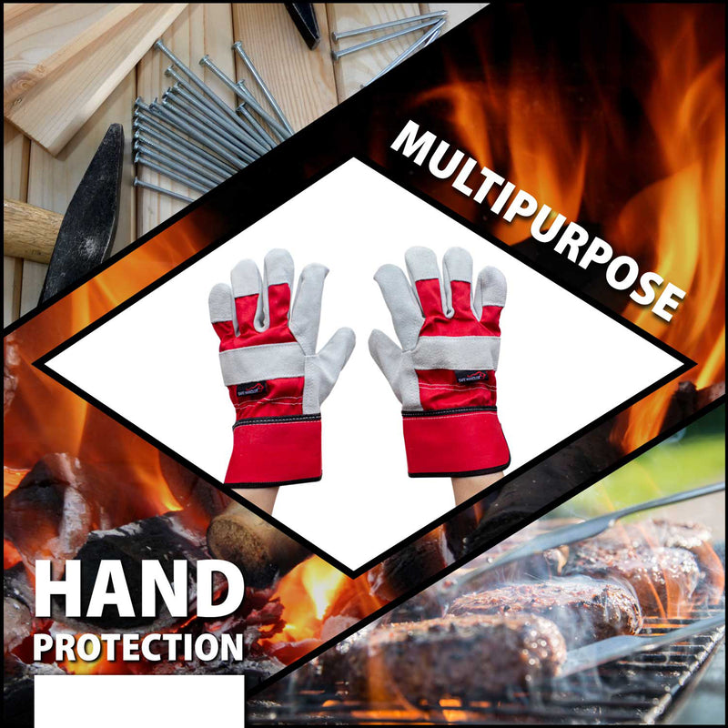 Bison Life Deluxe Single Palm Split Leather Work Gloves, Grey/Red