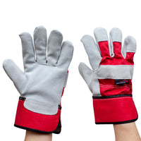 Bison Life Deluxe Single Palm Split Leather Work Gloves, Grey/Red