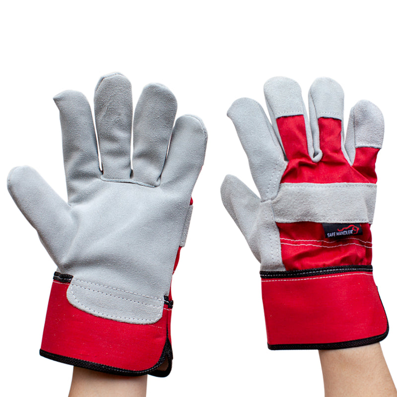 Bison Life Deluxe Single Palm Split Leather Work Gloves, Grey/Red