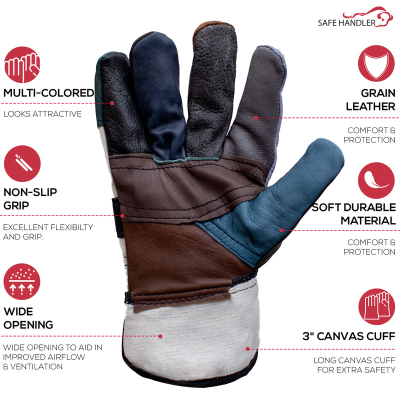 Handyman Furniture Leather Gloves w/ 3" Canvas Safety Cuff, Work Gloves Men