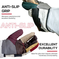 Handyman Furniture Leather Gloves w/ 3" Canvas Safety Cuff, Work Gloves Men