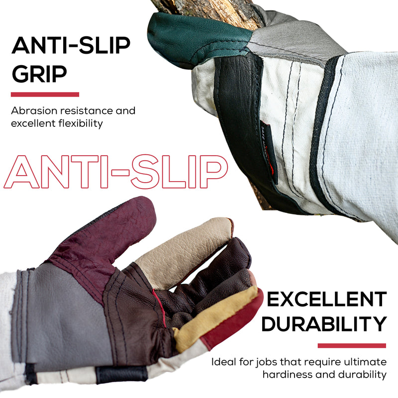 Handyman Furniture Leather Gloves w/ 3" Canvas Safety Cuff, Work Gloves Men