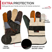 Handyman Furniture Leather Gloves w/ 3" Canvas Safety Cuff, Work Gloves Men