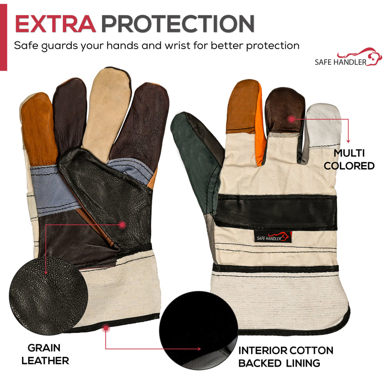 Handyman Furniture Leather Gloves w/ 3" Canvas Safety Cuff, Work Gloves Men