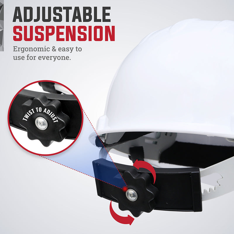 Bison Life Impact Pro Safety Hard Hat, 4-Point Ratchet Suspension, White, ANSI Z89.1, 1 Pack
