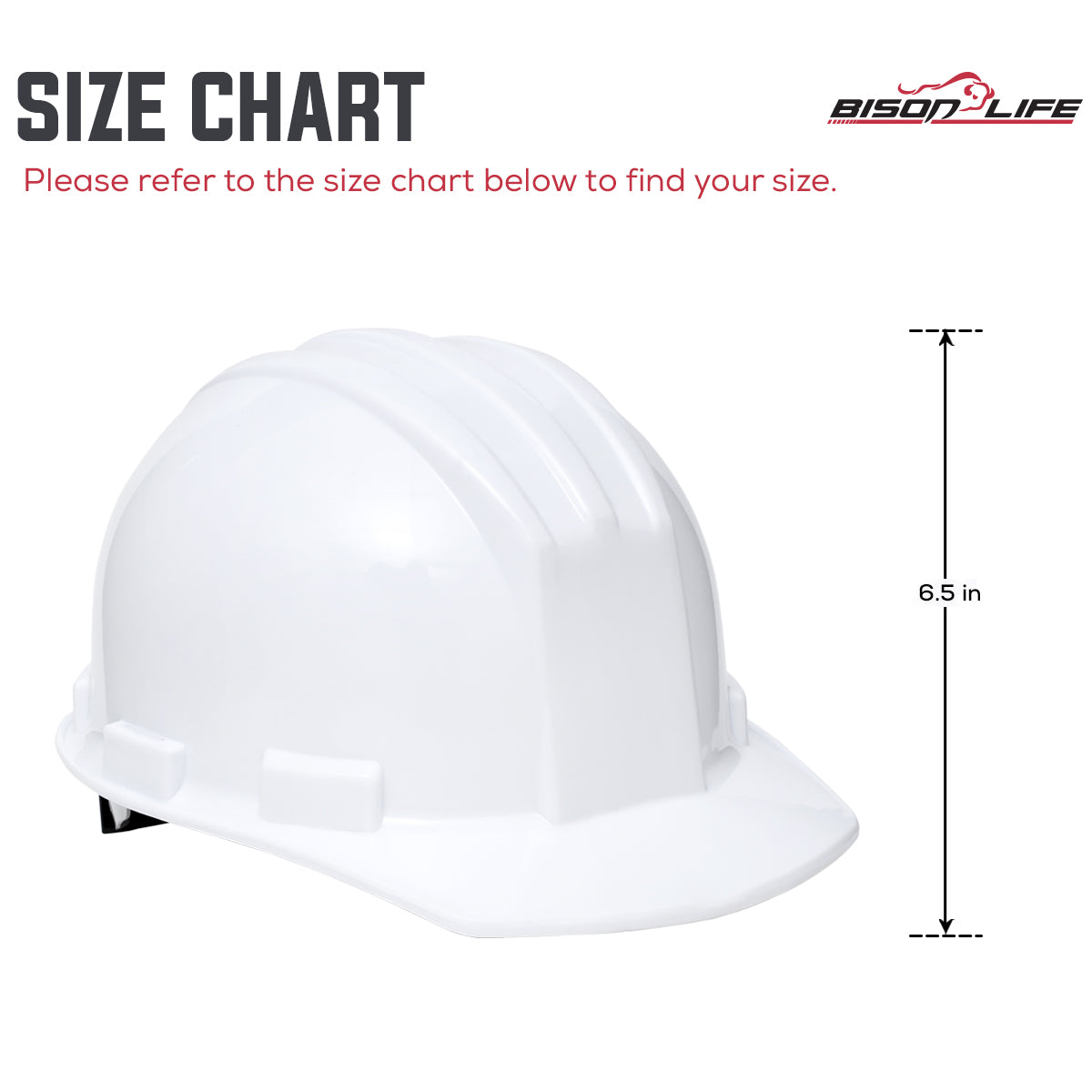 Bison Life Impact Pro Safety Hard Hat, 4-Point Ratchet Suspension, White, ANSI Z89.1, 1 Pack — size guide 1
