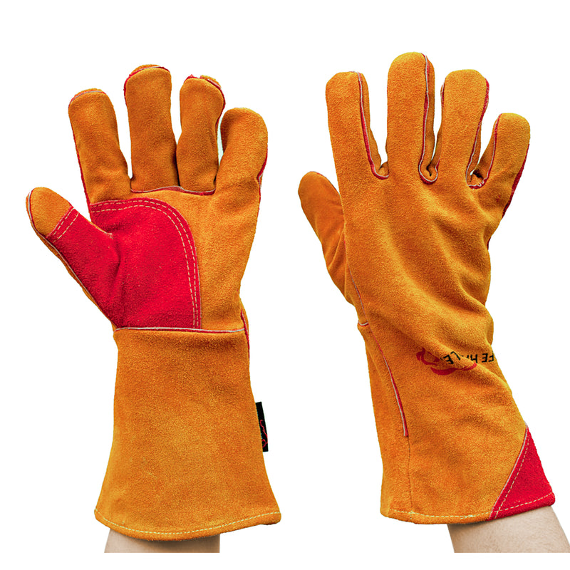 Bison Life 14" Kevlar Welding Gloves - Reinforced Thumb & Palm, Cowhide Leather Work Gloves