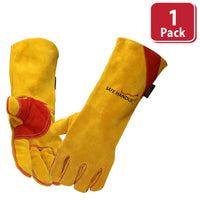 Bison Life 14" Kevlar Welding Gloves - Reinforced Thumb & Palm, Cowhide Leather Work Gloves