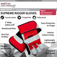 Bison Life Supreme Rigger Gloves, Wide 3" Safety Cuff, Grade A Split Leather, Industrial