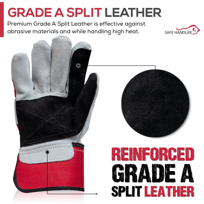 Bison Life Supreme Rigger Gloves, Wide 3" Safety Cuff, Grade A Split Leather, Industrial