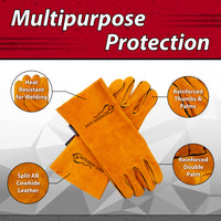 Bison Life Brown Reinforced Welding Leather Gloves, Heat Resistant