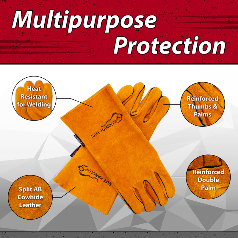 Bison Life Brown Reinforced Welding Leather Gloves, Heat Resistant