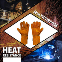 Bison Life Brown Reinforced Welding Leather Gloves, Heat Resistant