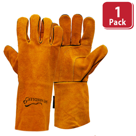Bison Life Brown Reinforced Welding Leather Gloves, Heat Resistant