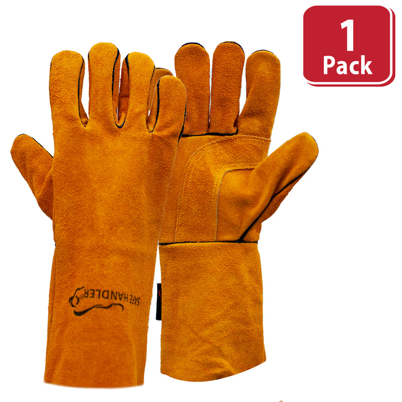 Bison Life Brown Reinforced Welding Leather Gloves, Heat Resistant