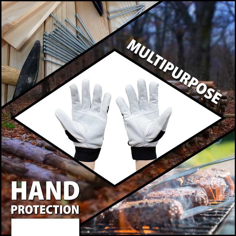 Bison Life Keystone Reinforced Leather Work Gloves, Black/White, Hook & Loop Closure