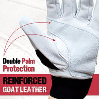 Bison Life Keystone Reinforced Leather Work Gloves, Black/White, Hook & Loop Closure