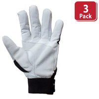 Bison Life Keystone Reinforced Leather Work Gloves, Black/White, Hook & Loop Closure