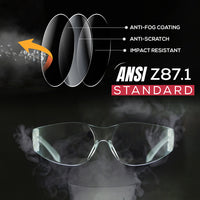Bison Life Hyline Anti Fog Wraparound Safety Glasses, ANSI Z87.1