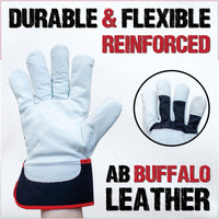 Bison Life Grip Buffalo Leather Work Gloves with Knuckle Protection - Wide Cuff, OSFM