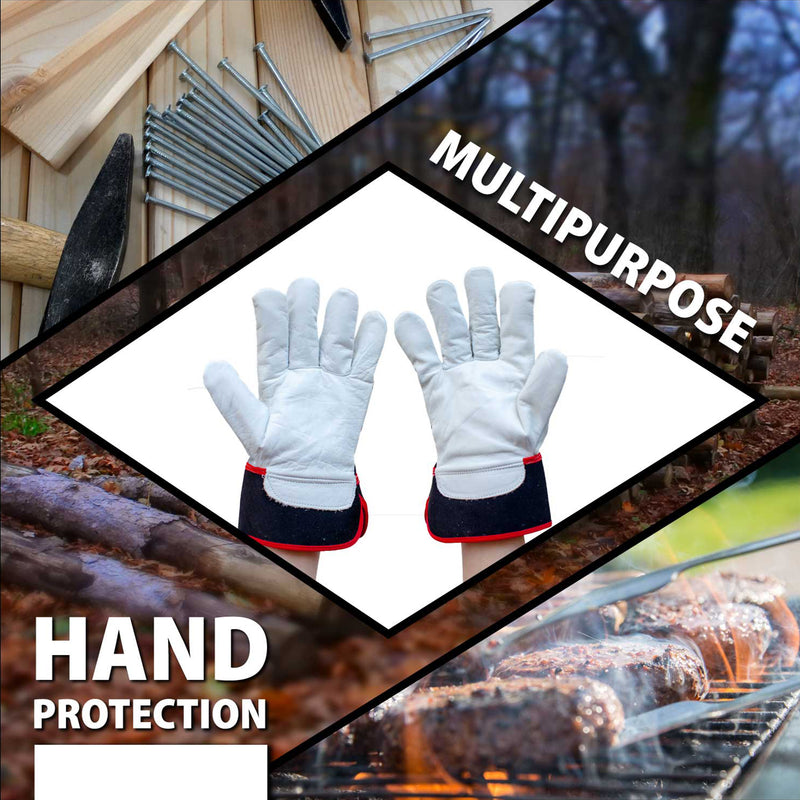Bison Life Grip Buffalo Leather Work Gloves with Knuckle Protection - Wide Cuff, OSFM