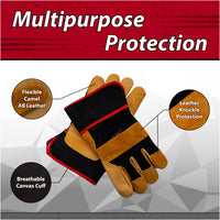 Bison Life XGrip Camel Leather Work Gloves With Knuckle Protection