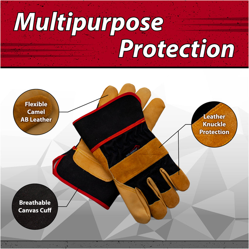 Bison Life XGrip Camel Leather Work Gloves With Knuckle Protection