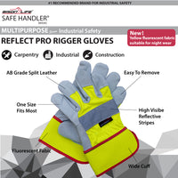 Bison Life Reflect Pro Rigger Gloves, High Visibility, Split Leather