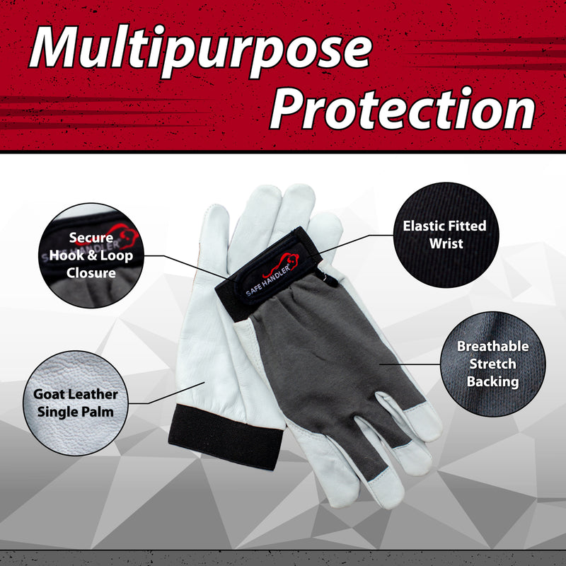 Bison Life Wing Thumb Work Gloves, Goat Leather Reinforced Finger Assembly, Hook & Loop