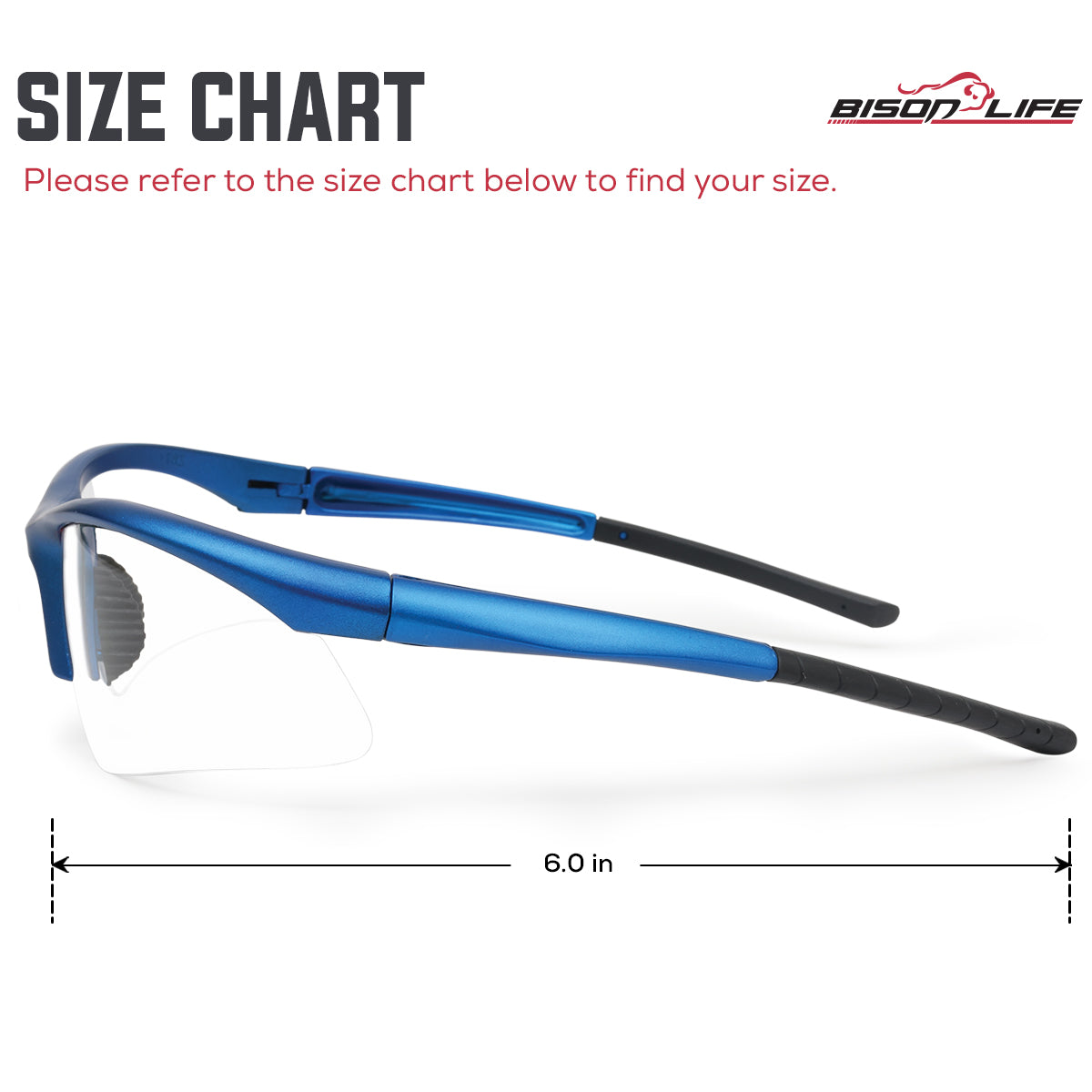 Bison Life Sport MTX  Anti-Fog Safety Glasses, Wraparound Outdoor Sports Eyewear, ANSI Z87.1 — size guide 2