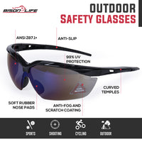 Bison Life HylinePro Black Temple Anti‑Fog Wraparound Safety Glasses, UV Protection
