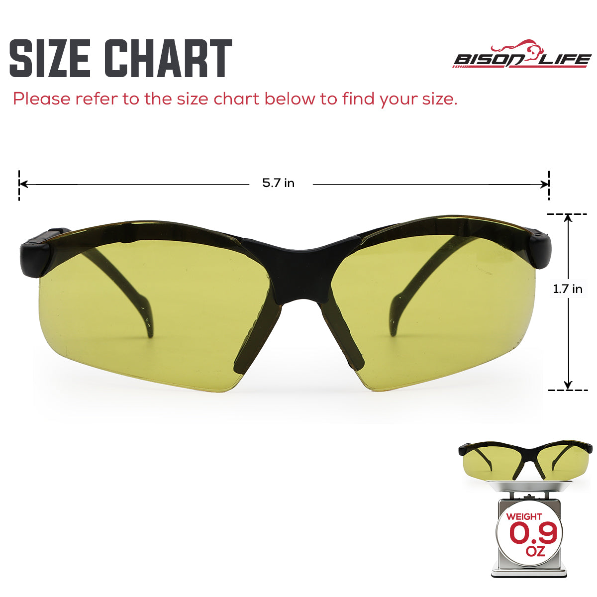 Bison Life Valkyrie Shooting Safety Glasses Kit with 5 Interchangeable Lenses, ANSI Z87.1, 1 Pack — size guide 1
