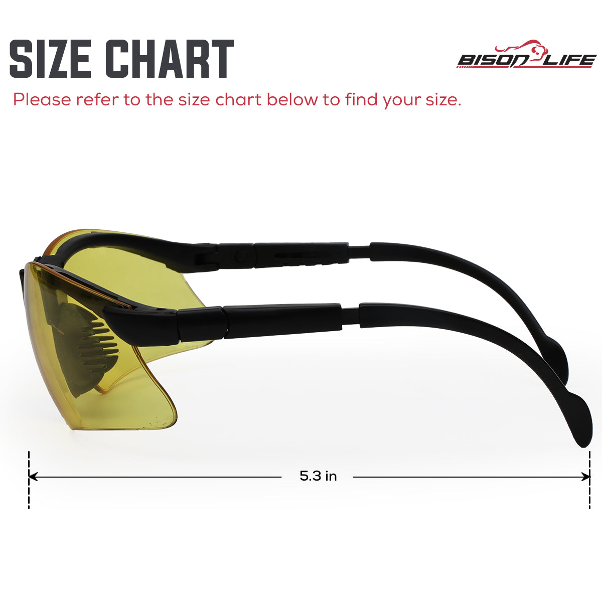 Bison Life Valkyrie Shooting Safety Glasses Kit with 5 Interchangeable Lenses, ANSI Z87.1, 1 Pack — size guide 2