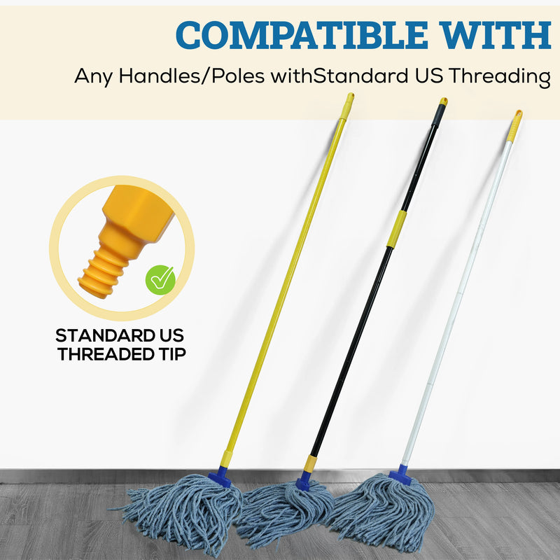 Kleen Handler Screw-on Wet Mop Replacement Head with Plastic Screw Head, Pack of 6