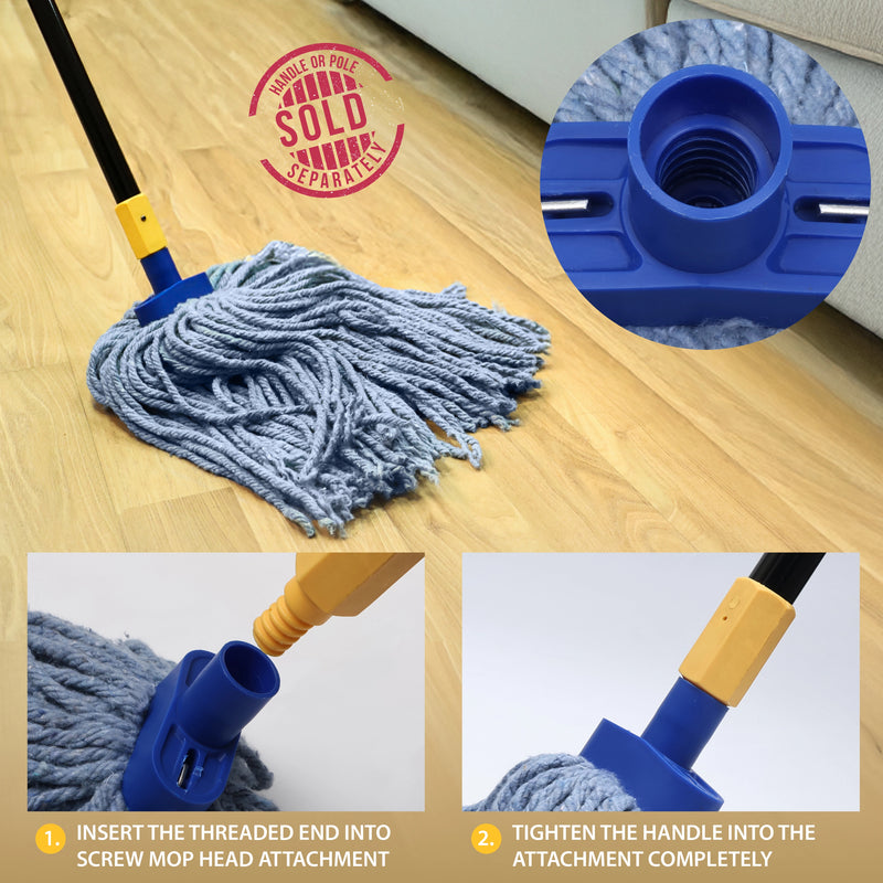 Kleen Handler Screw-on Wet Mop Replacement Head with Plastic Screw Head, Pack of 6