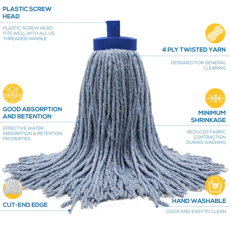 Kleen Handler Screw-on Wet Mop Replacement Head with Plastic Screw Head, Pack of 6