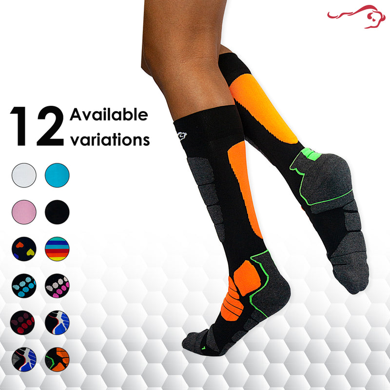 Bison Life Sports Pro Compression Socks for Men & Women – Breathable Knee High Support, Black
